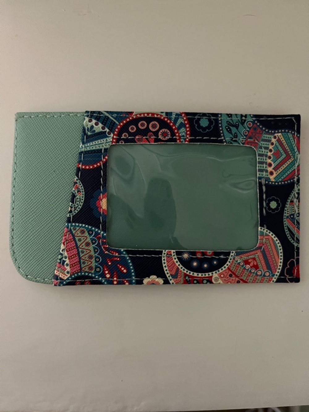 Patterned ID Card Holder in Teal and Navy